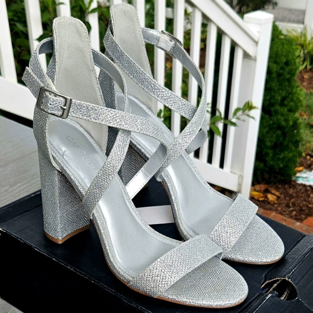 silver glitter chunk heel pump sandals size 8 new no box - Picture 4 of 15